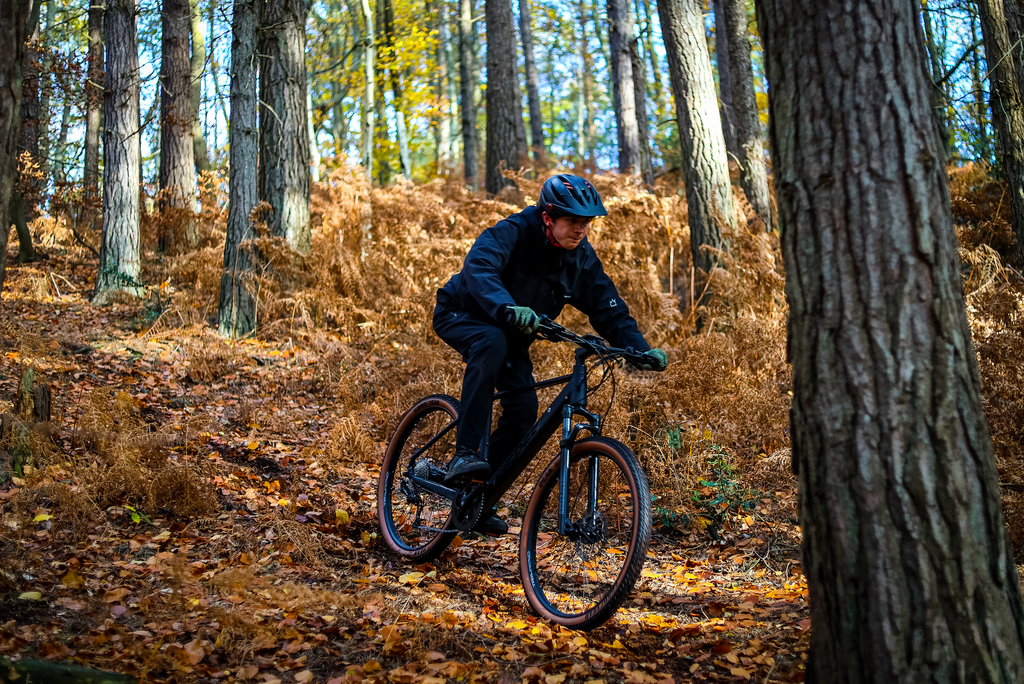 Man riding a bike in the trails 